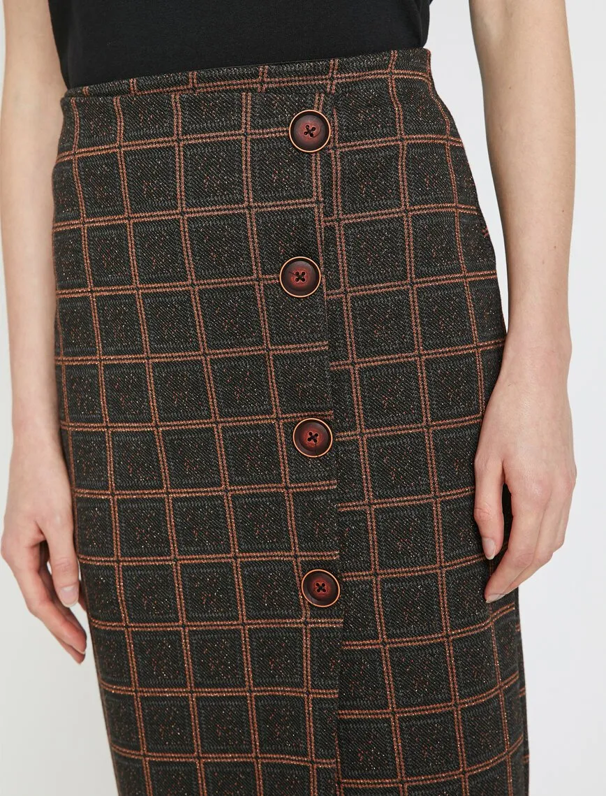 11922 Brown Check Midi Skirt