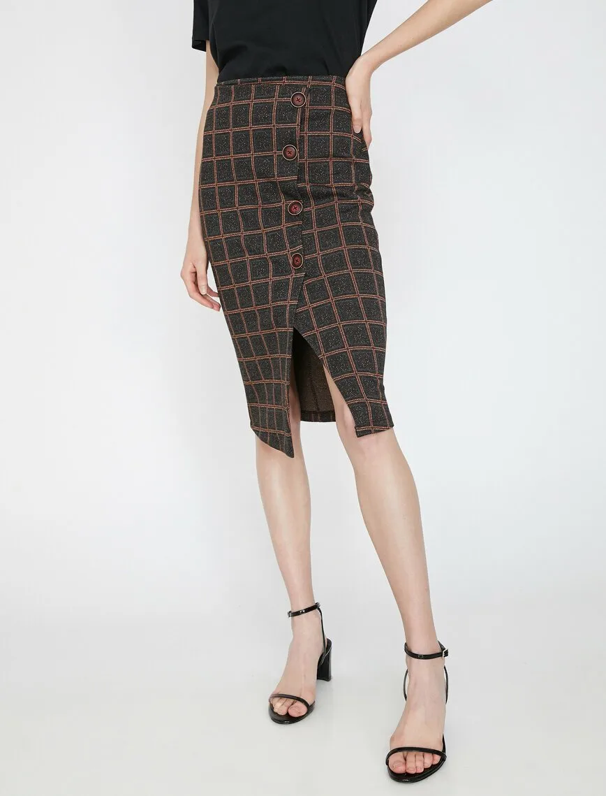 11922 Brown Check Midi Skirt