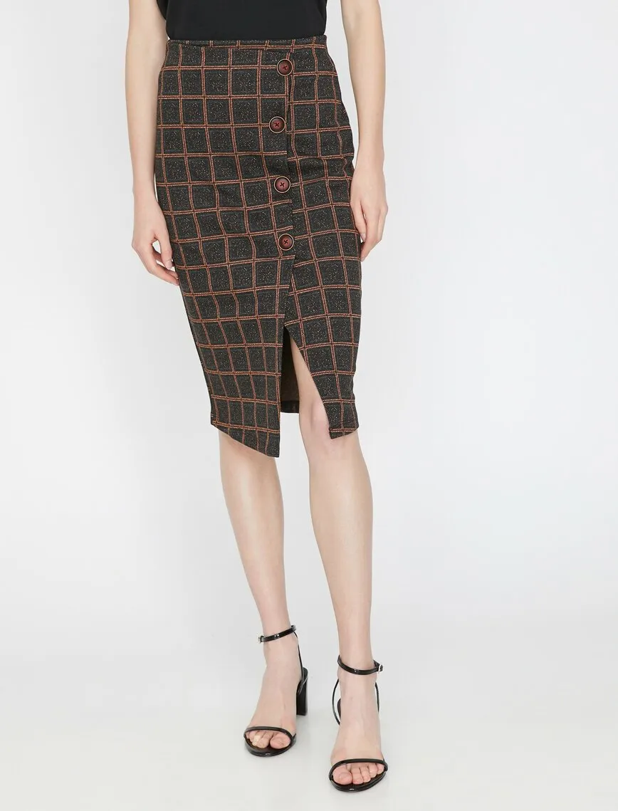 11922 Brown Check Midi Skirt