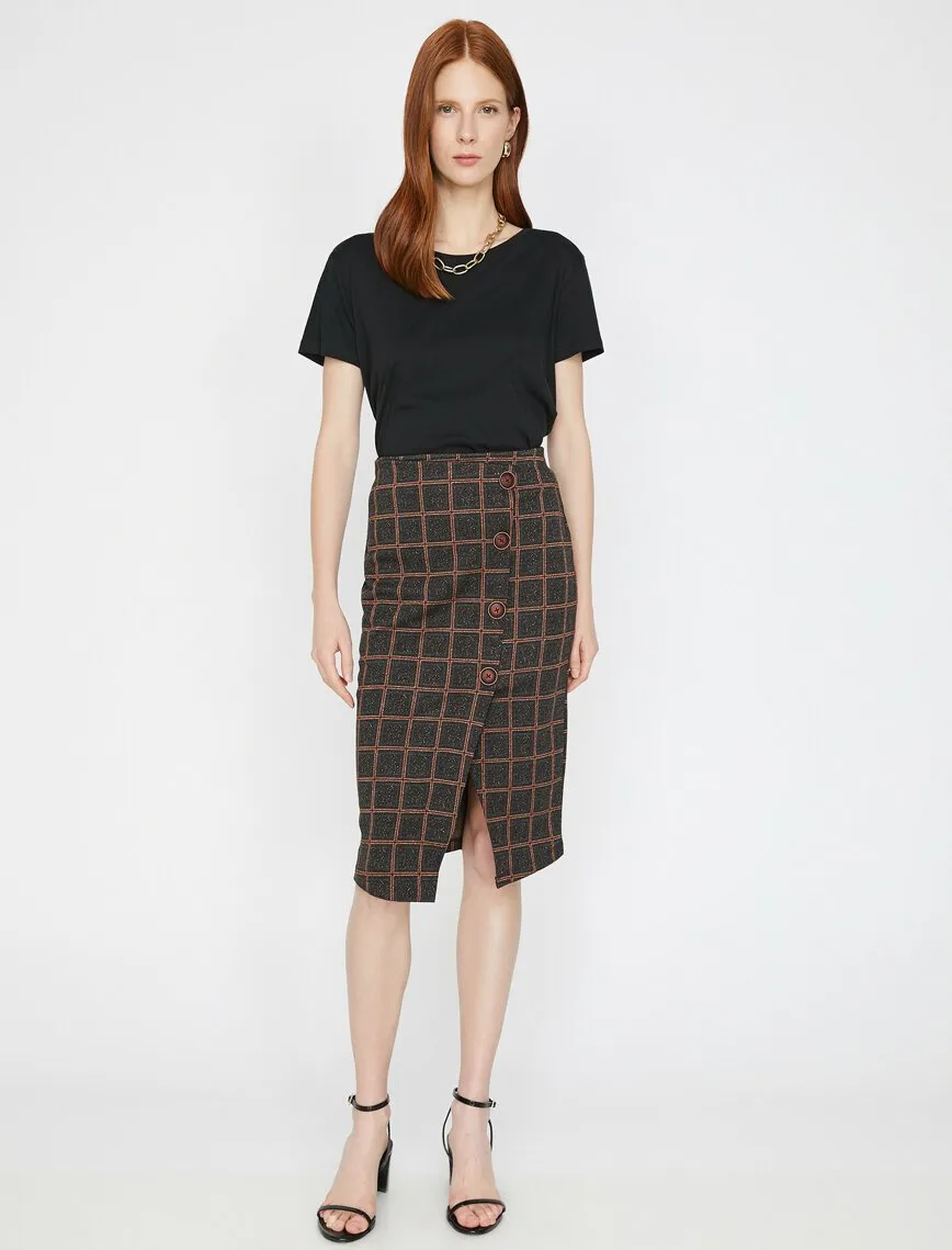 11922 Brown Check Midi Skirt