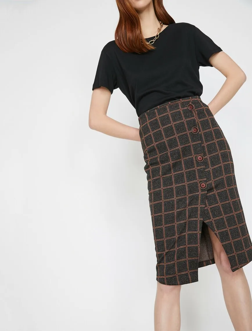 11922 Brown Check Midi Skirt