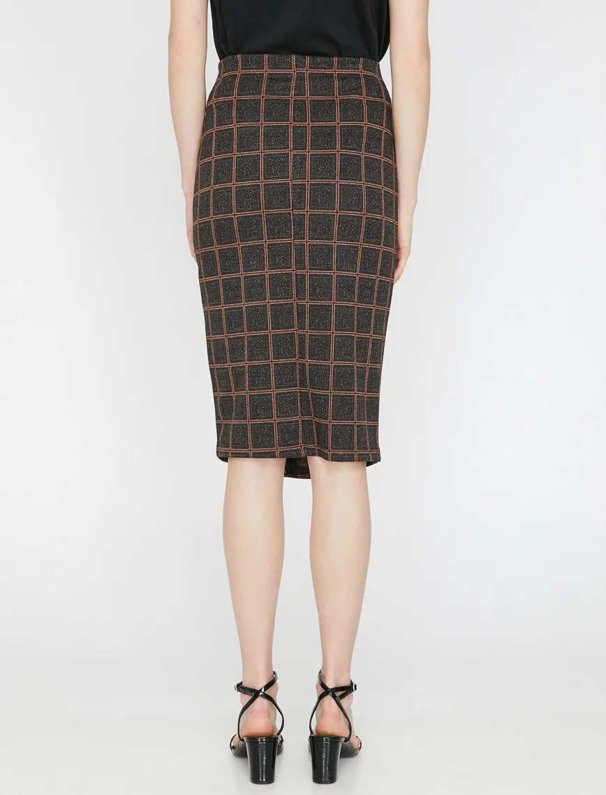 11922 Brown Check Midi Skirt