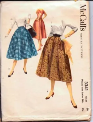 1950's Full Rockabilly Skirt McCall's 3341 Vintage Sewing Pattern Gored Swing Pocket Flaps