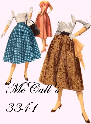 1950's Full Rockabilly Skirt McCall's 3341 Vintage Sewing Pattern Gored Swing Pocket Flaps