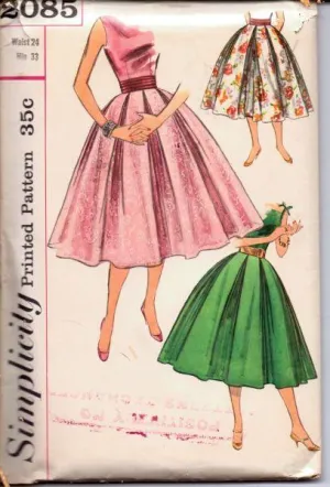 1950's Graceful Swing Skirt Double Cummerbund Simplicity 2085 Vintage Sewing Pattern