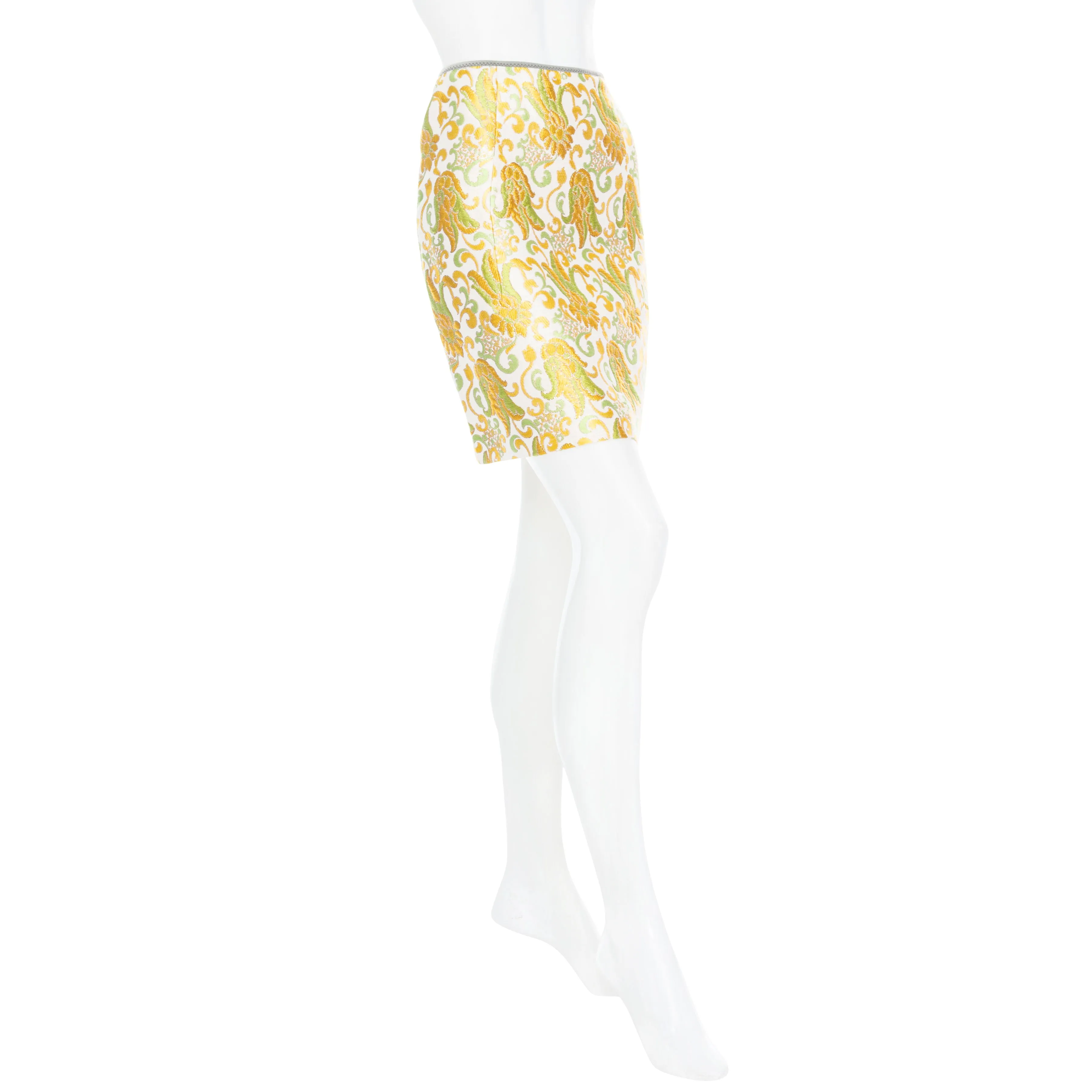 2003 Yellow and Green Silk Brocade Mini Skirt