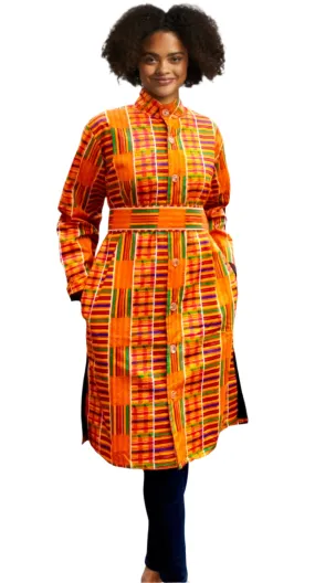 440 Button Down Dress Coat- Traditional African  Kente