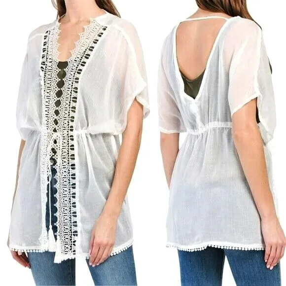 ACCESSORY STREET Island Breeze Lace Trim Glitter Tunic Topper Cover-Up