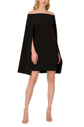 Adrianna Papell off shoulder cape sheath crepe dress