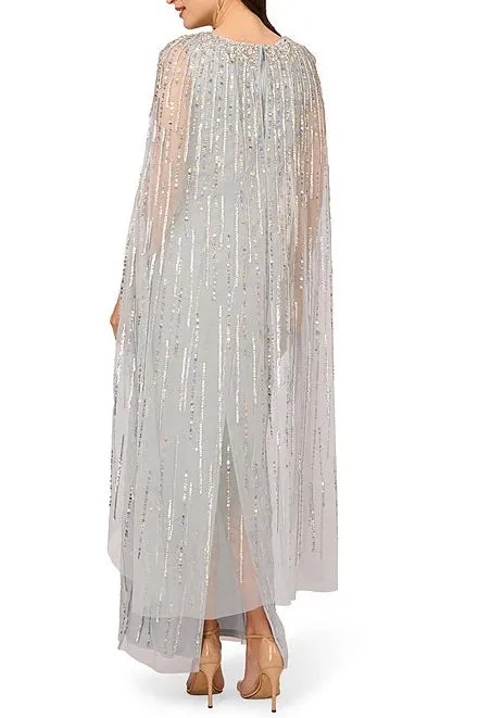 Adrianna Papell V-neck Cape Sleeve Zipper Closure Sequined Gown