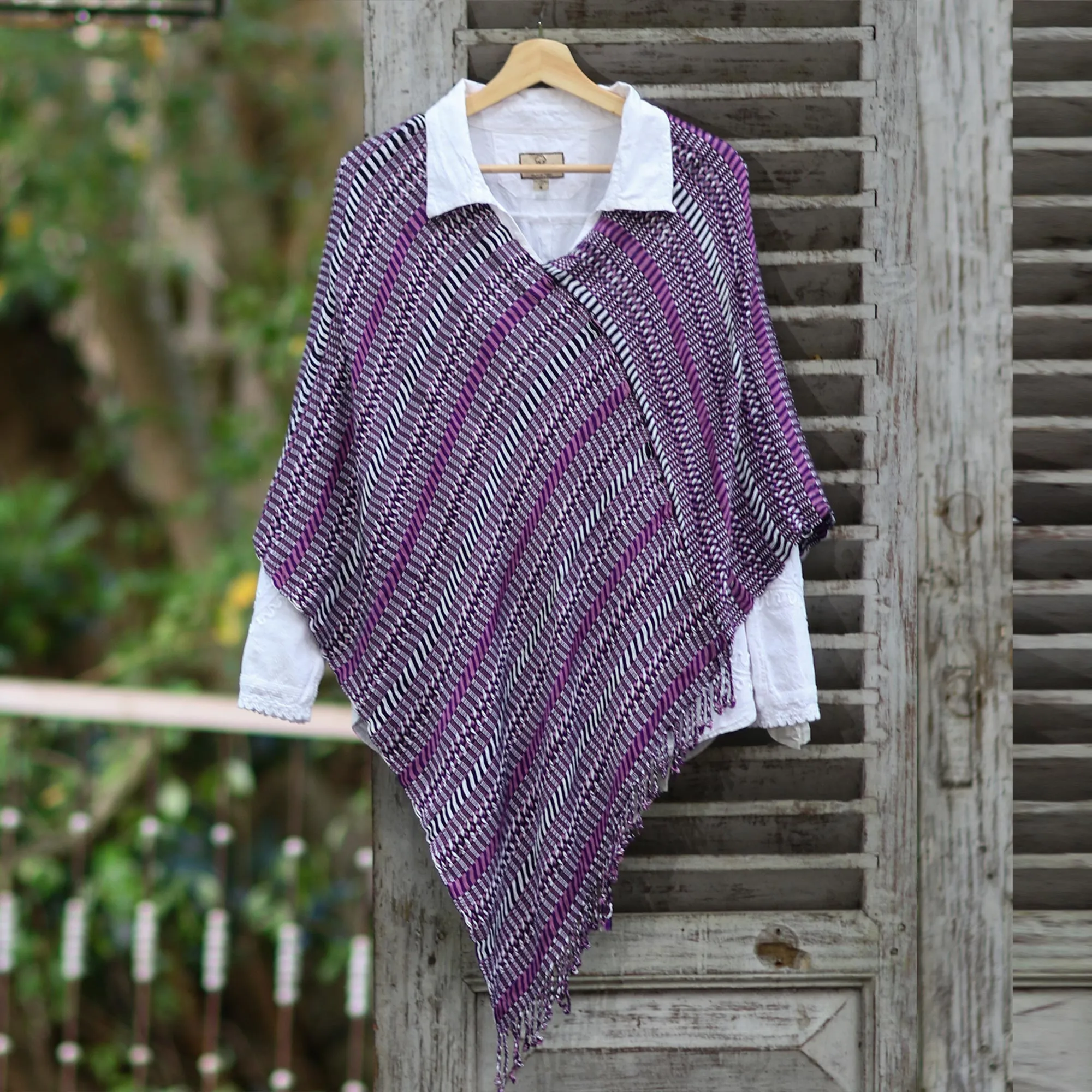 Amethyst Intrigue Guatemalan Handwoven Cotton Poncho in Pink and Purple