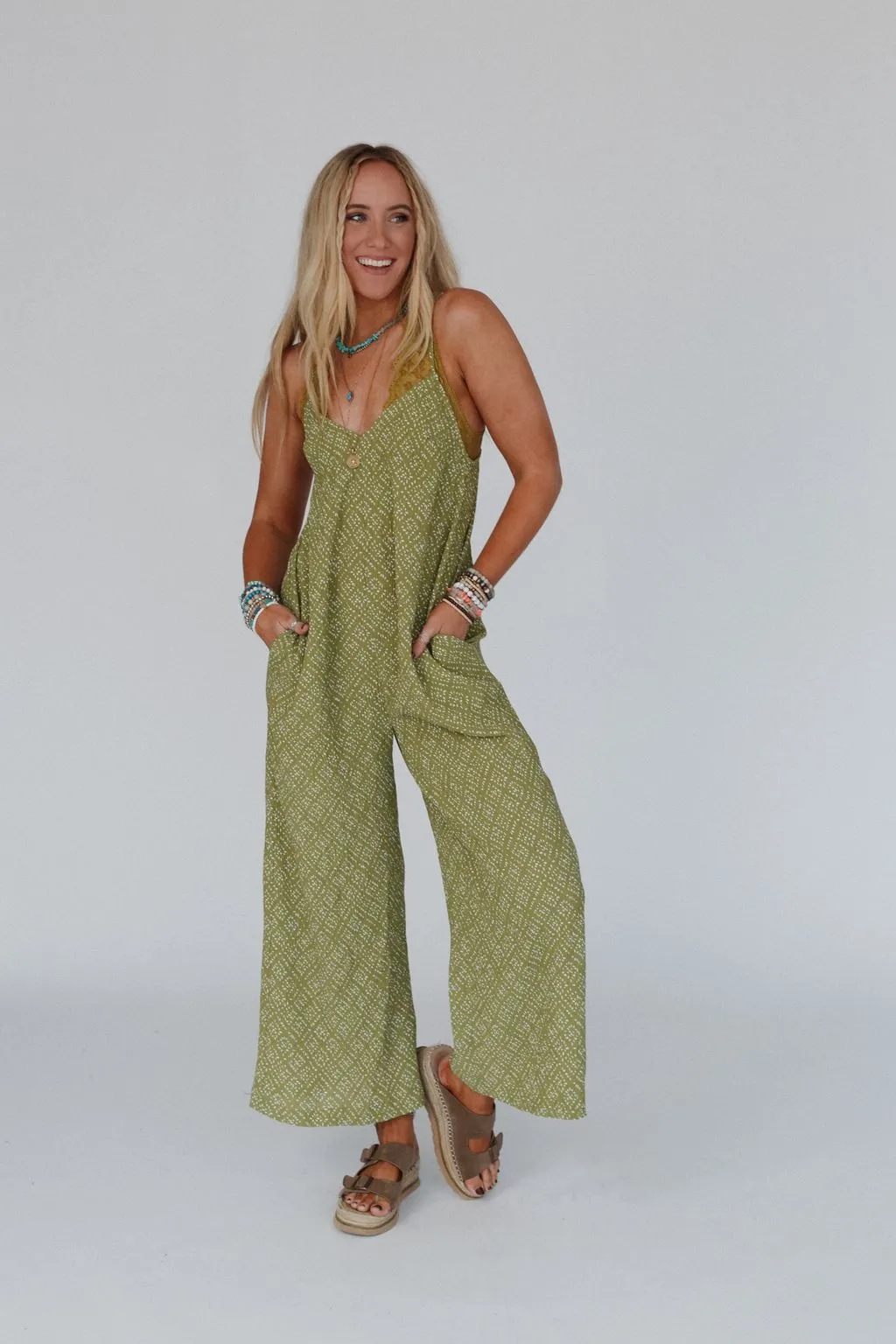 Annabelle Printed Jumpsuit - Olive