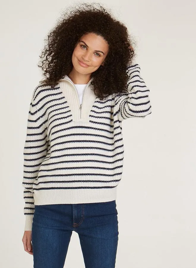 Autumn Cashmere - Breton Stripe Mock neck French Blue