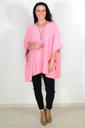 Baby Pink Wool Blend Tunic Poncho