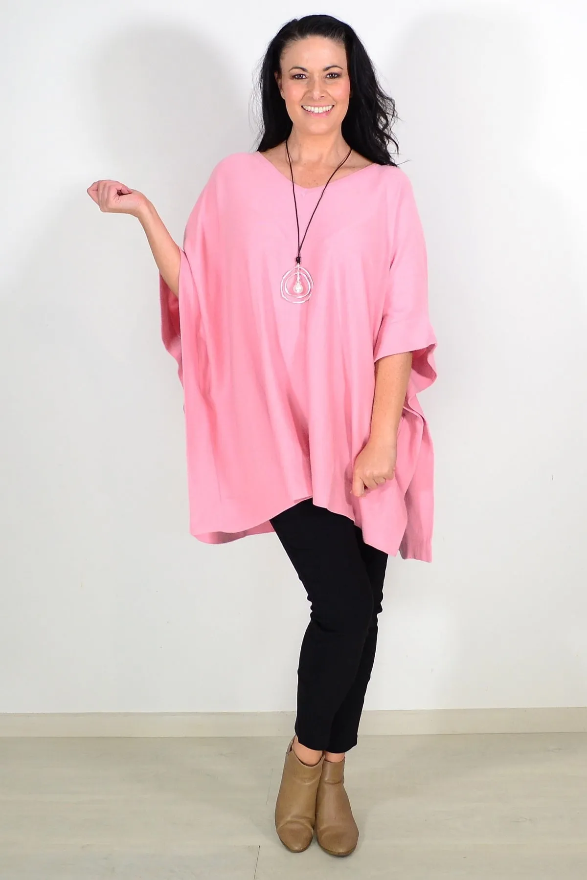 Baby Pink Wool Blend Tunic Poncho