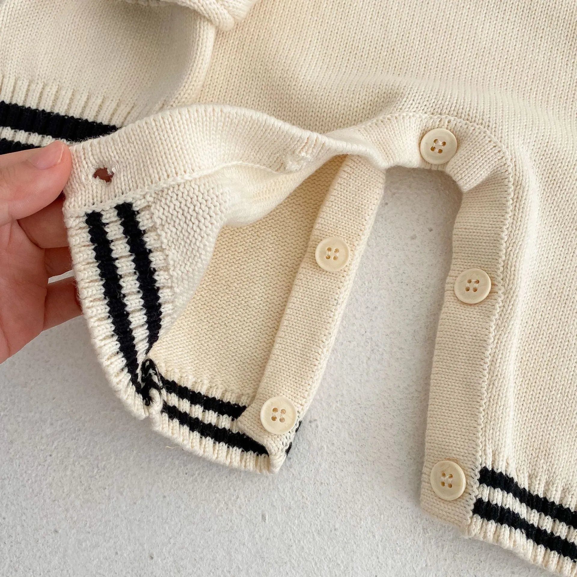 Baby Solid Color Sailor Style Knitted Lapel Cardigan & Jumpsuit Outfits by MyKids-USA™