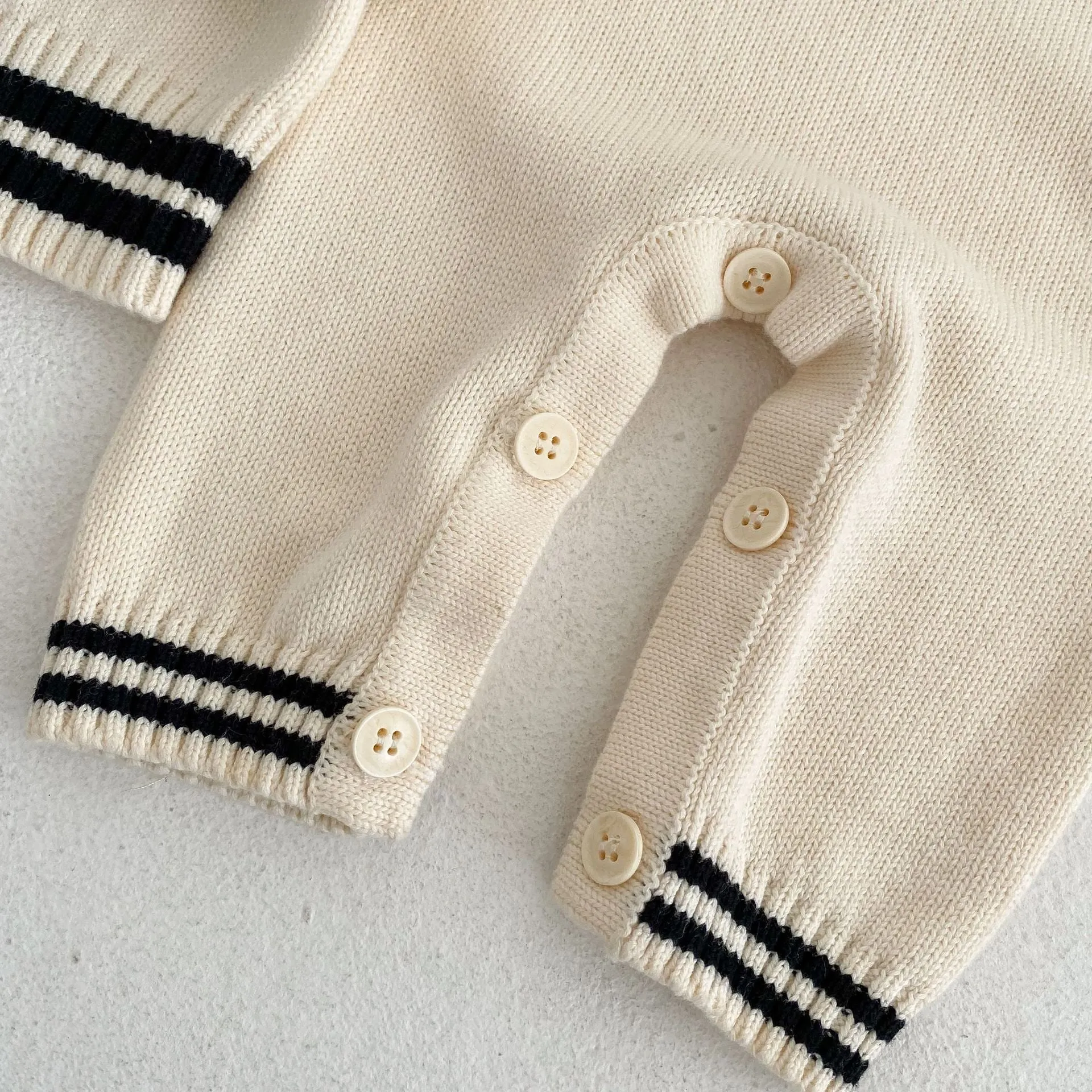 Baby Solid Color Sailor Style Knitted Lapel Cardigan & Jumpsuit Outfits by MyKids-USA™