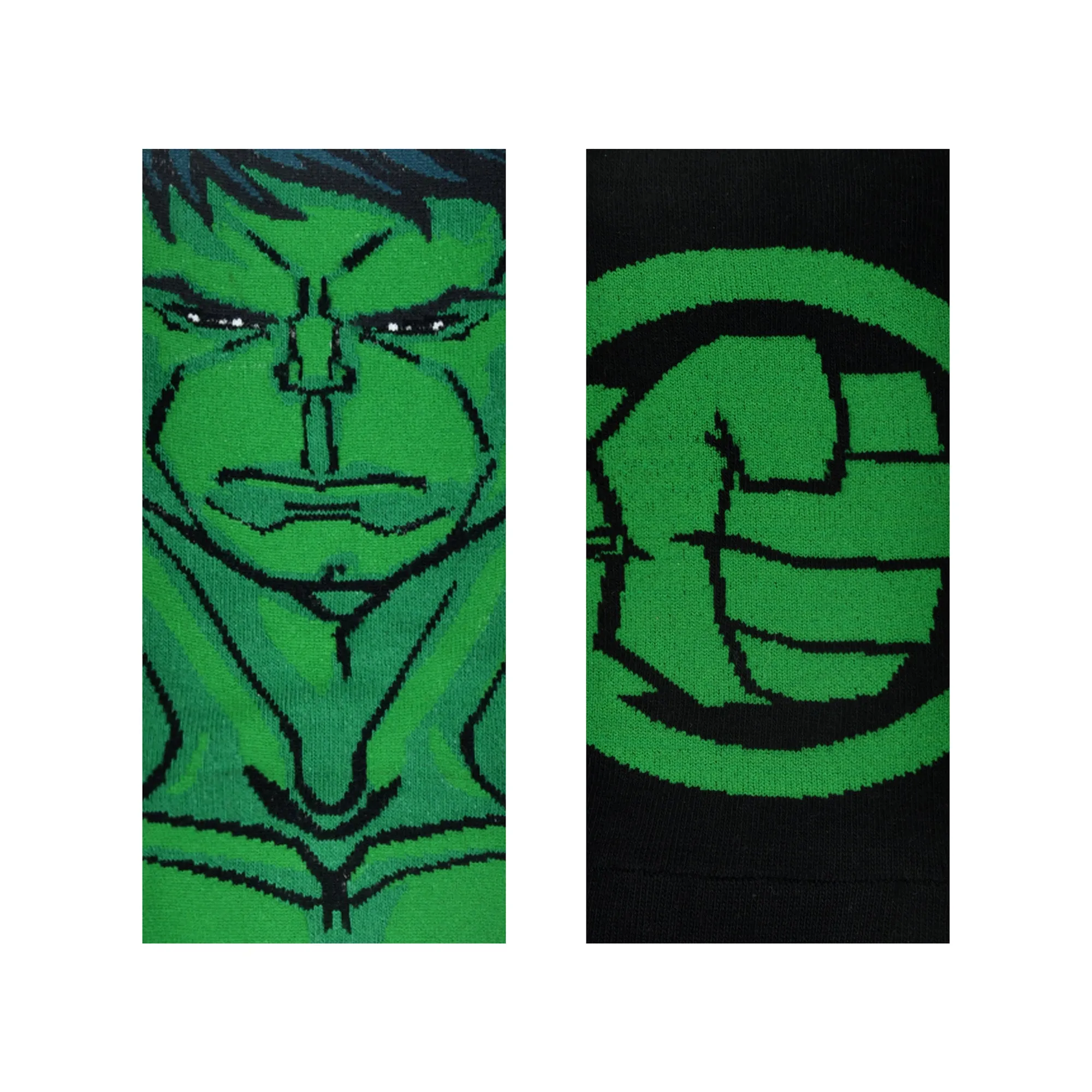 Balenzia x Marvel Character Crew & Ankle Length Sock for Men- "THE INCREDIBLE HULK" Gift Pack (Pack of 2 Pairs/1U)(Free Size) Green & Black