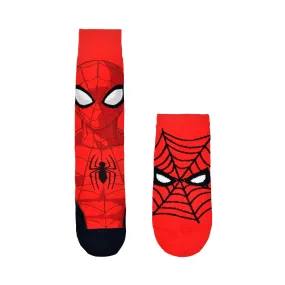 Balenzia x Marvel Character Crew & Lowcut/Ankle Length Sock for Men- "THE AMAZING SPIDER-MAN" Gift Pack (Pack of 2 Pairs/1U)(Free Size) Red