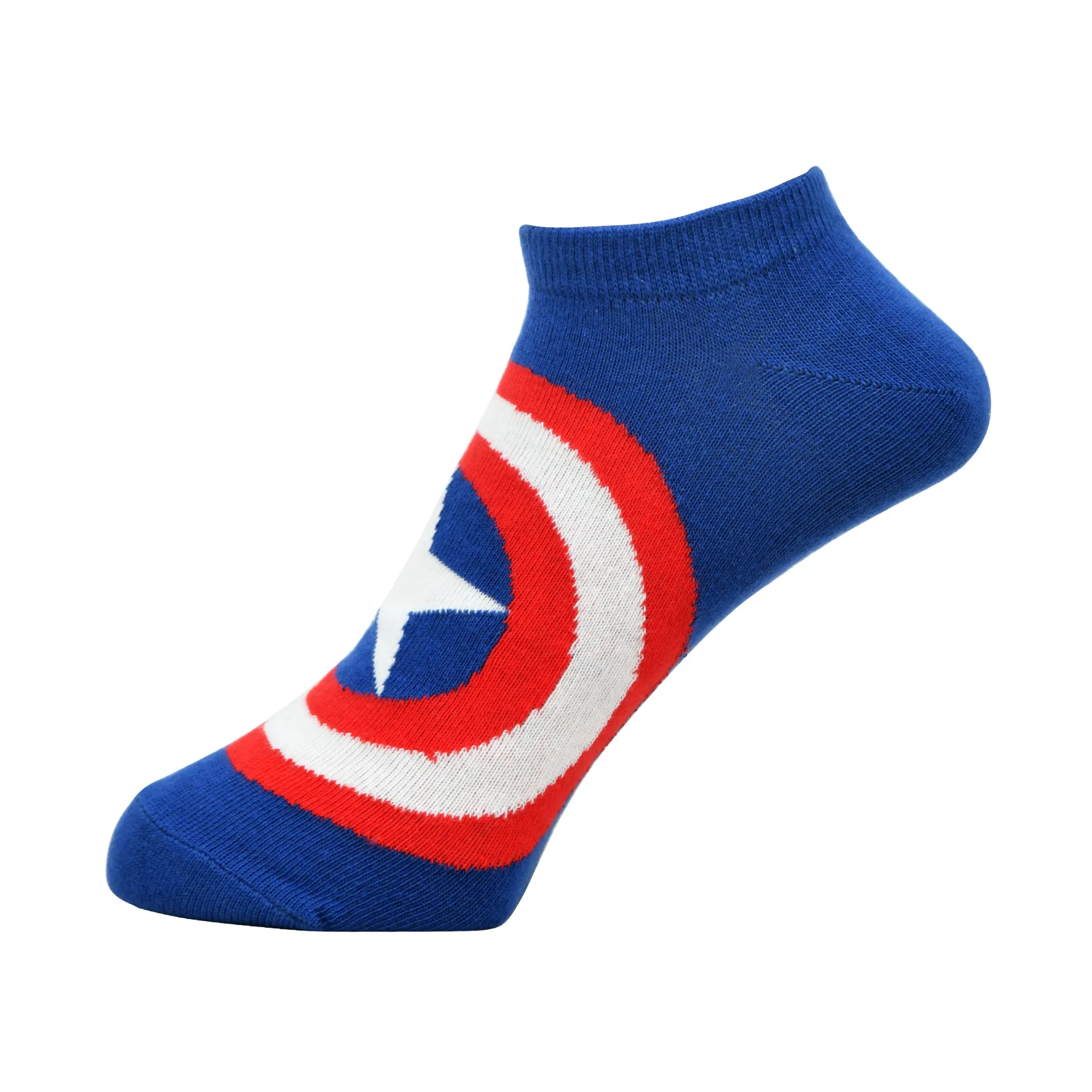 Balenzia x Marvel Character Crew & Lowcut/Ankle Length Sock for Men- "THE UNSTOPPABLE CAPTAIN AMERICA" Gift Pack (Pack of 2 Pairs/1U)(Free Size) Blue