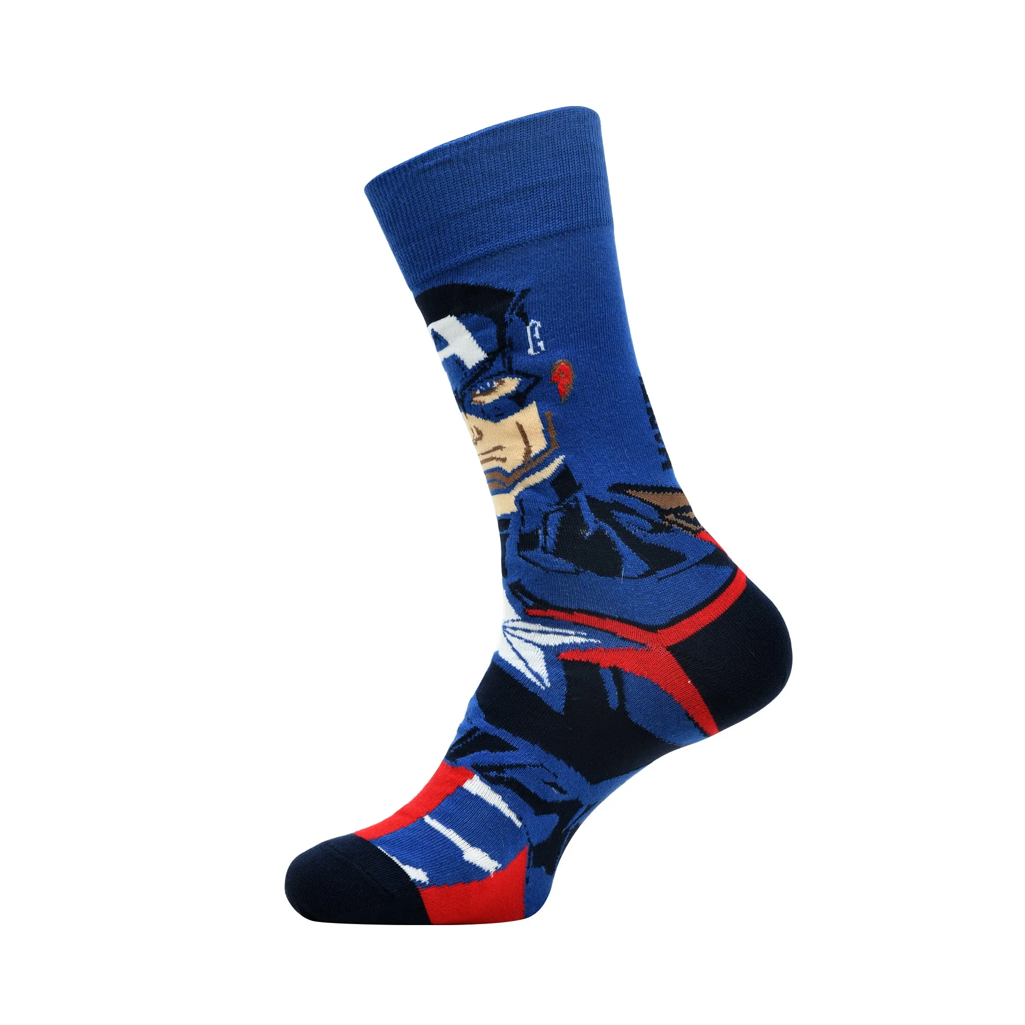 Balenzia x Marvel Character Crew & Lowcut/Ankle Length Sock for Men- "THE UNSTOPPABLE CAPTAIN AMERICA" Gift Pack (Pack of 2 Pairs/1U)(Free Size) Blue