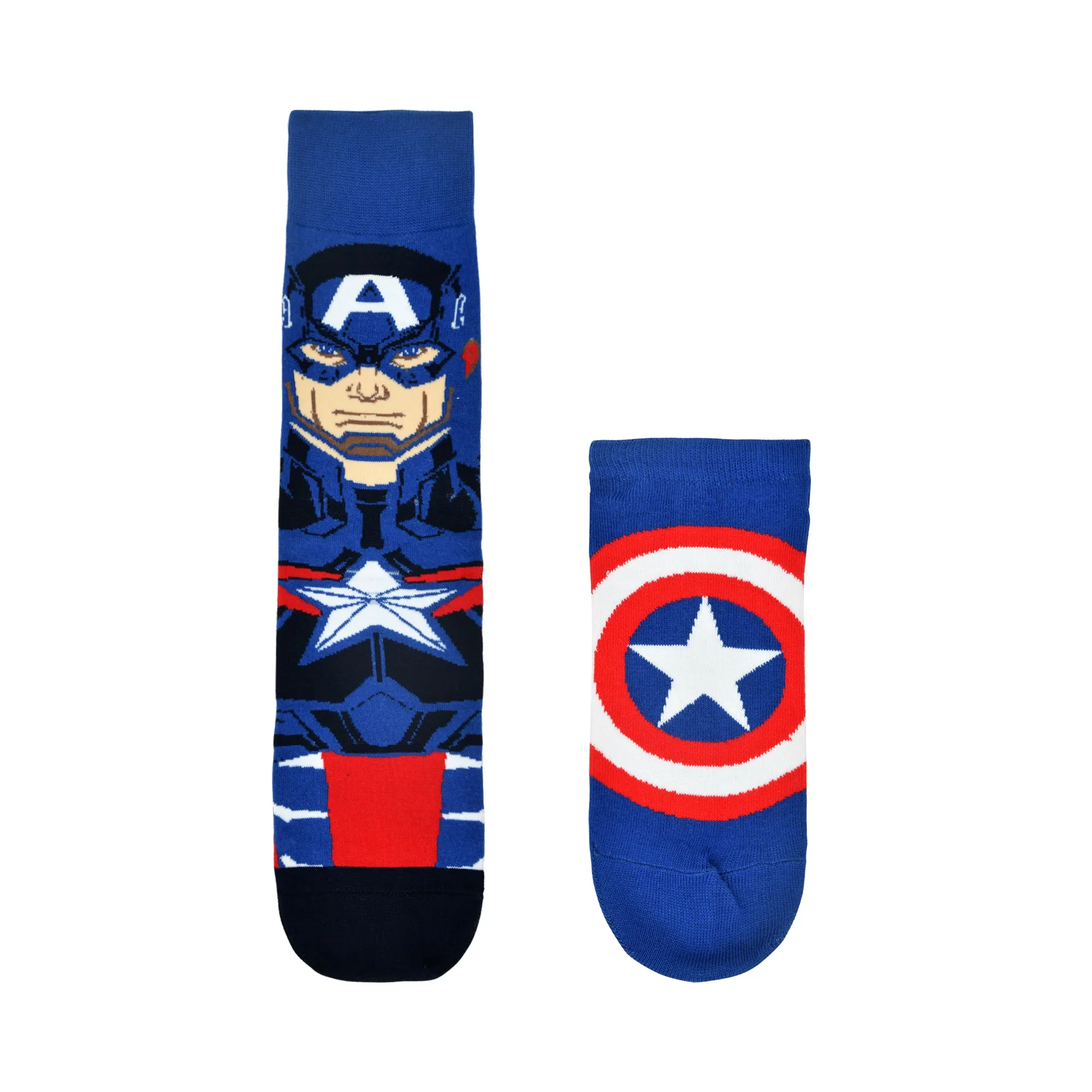 Balenzia x Marvel Character Crew & Lowcut/Ankle Length Sock for Men- "THE UNSTOPPABLE CAPTAIN AMERICA" Gift Pack (Pack of 2 Pairs/1U)(Free Size) Blue