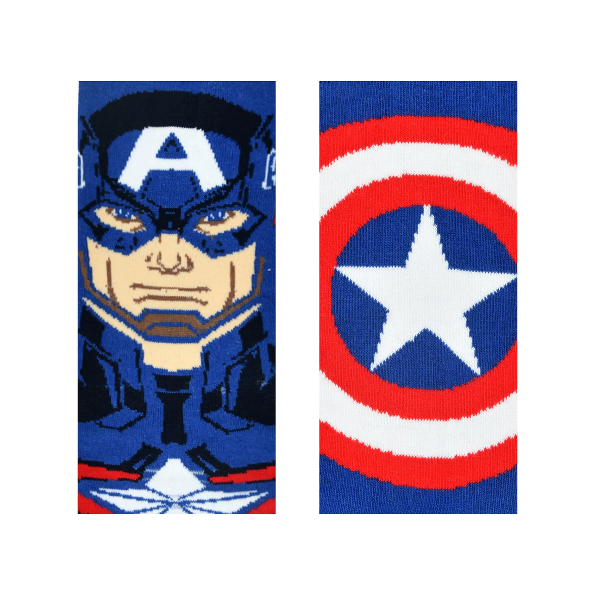 Balenzia x Marvel Character Crew & Lowcut/Ankle Length Sock for Men- "THE UNSTOPPABLE CAPTAIN AMERICA" Gift Pack (Pack of 2 Pairs/1U)(Free Size) Blue