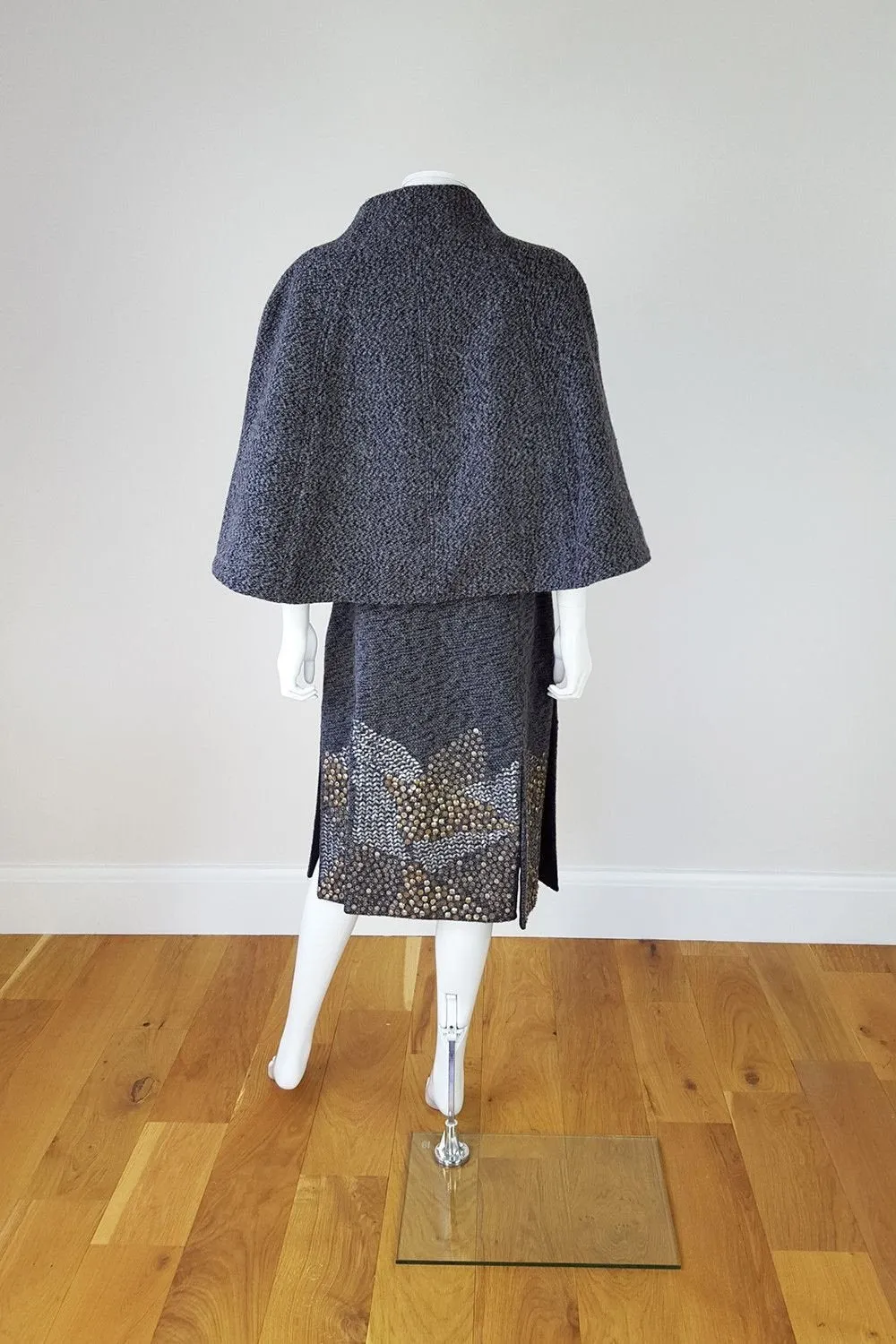 BEHNAZ SARAFPOUR Vintage Grey Wool Cape and Skirt Set (UK 10)