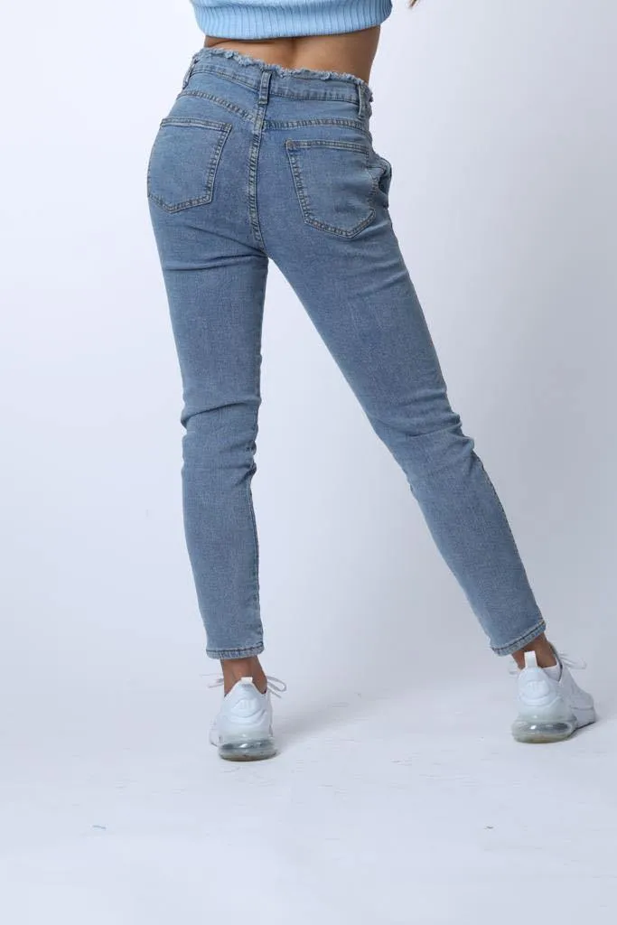 Belted High Waist Jeans in Blue