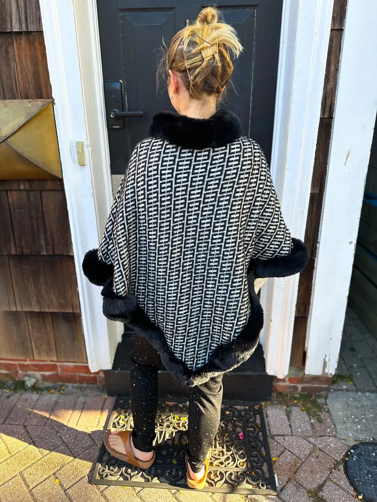 Black and Cream Faux Fur Poncho