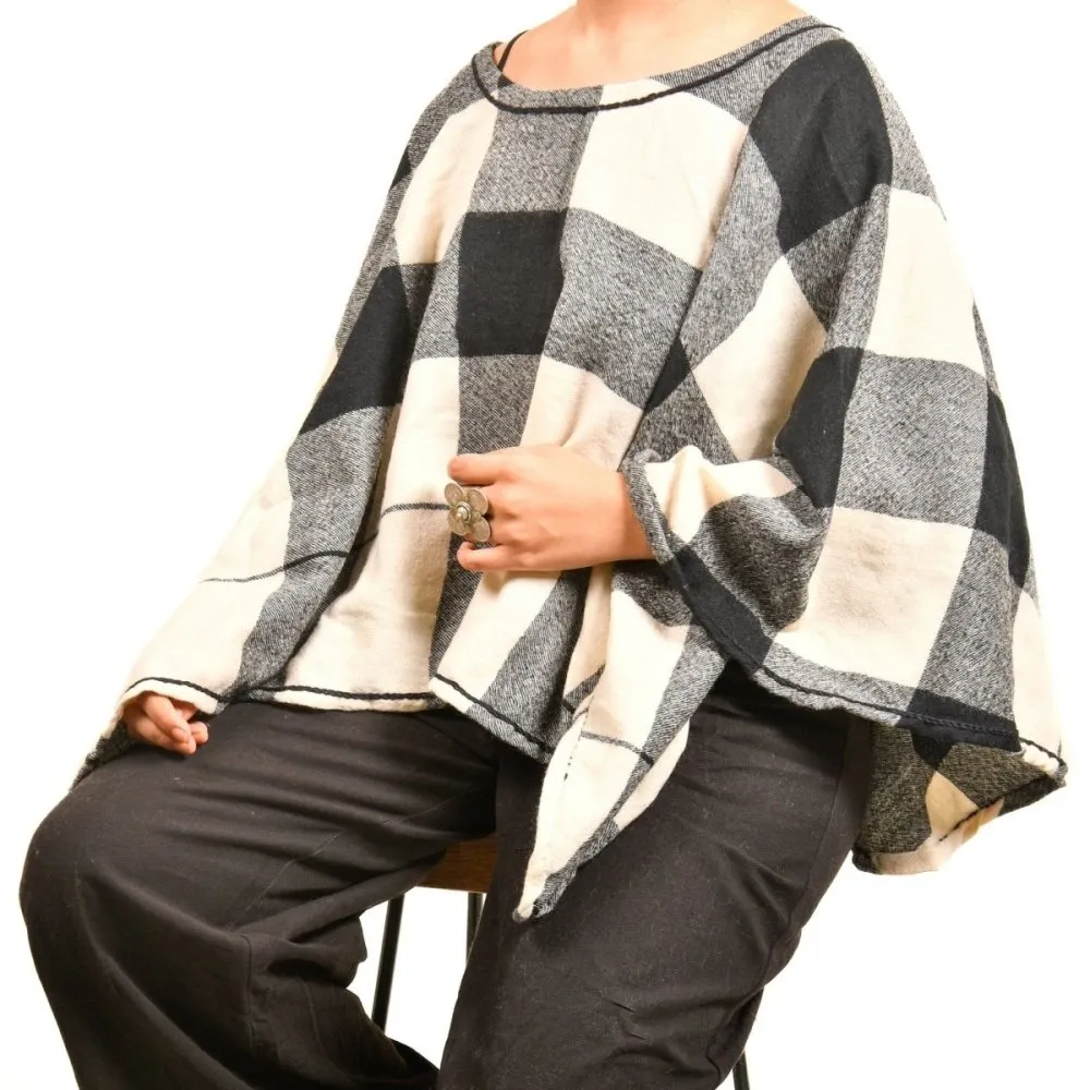 Black and White Chequered Merino Wool Cape