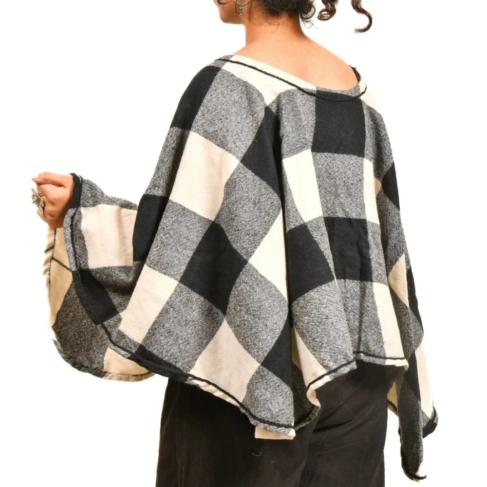 Black and White Chequered Merino Wool Cape