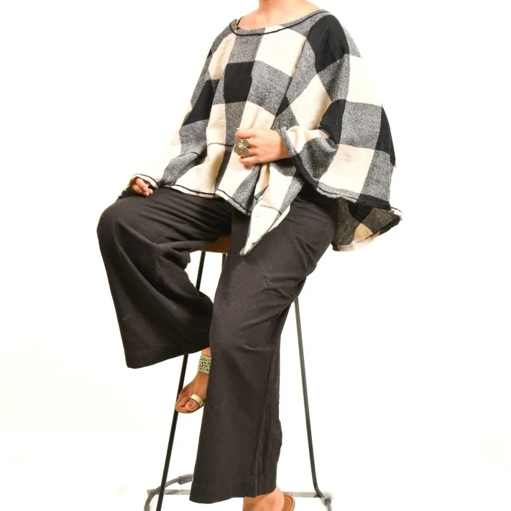 Black and White Chequered Merino Wool Cape