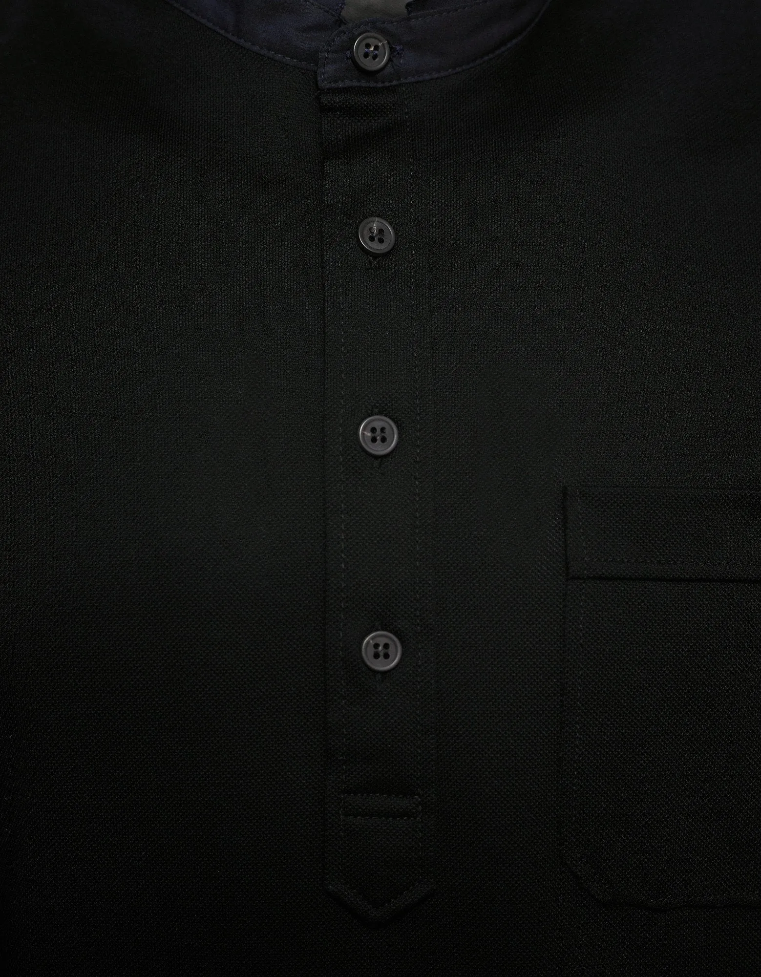 Black Henley Shirt with Raw Edge Collar