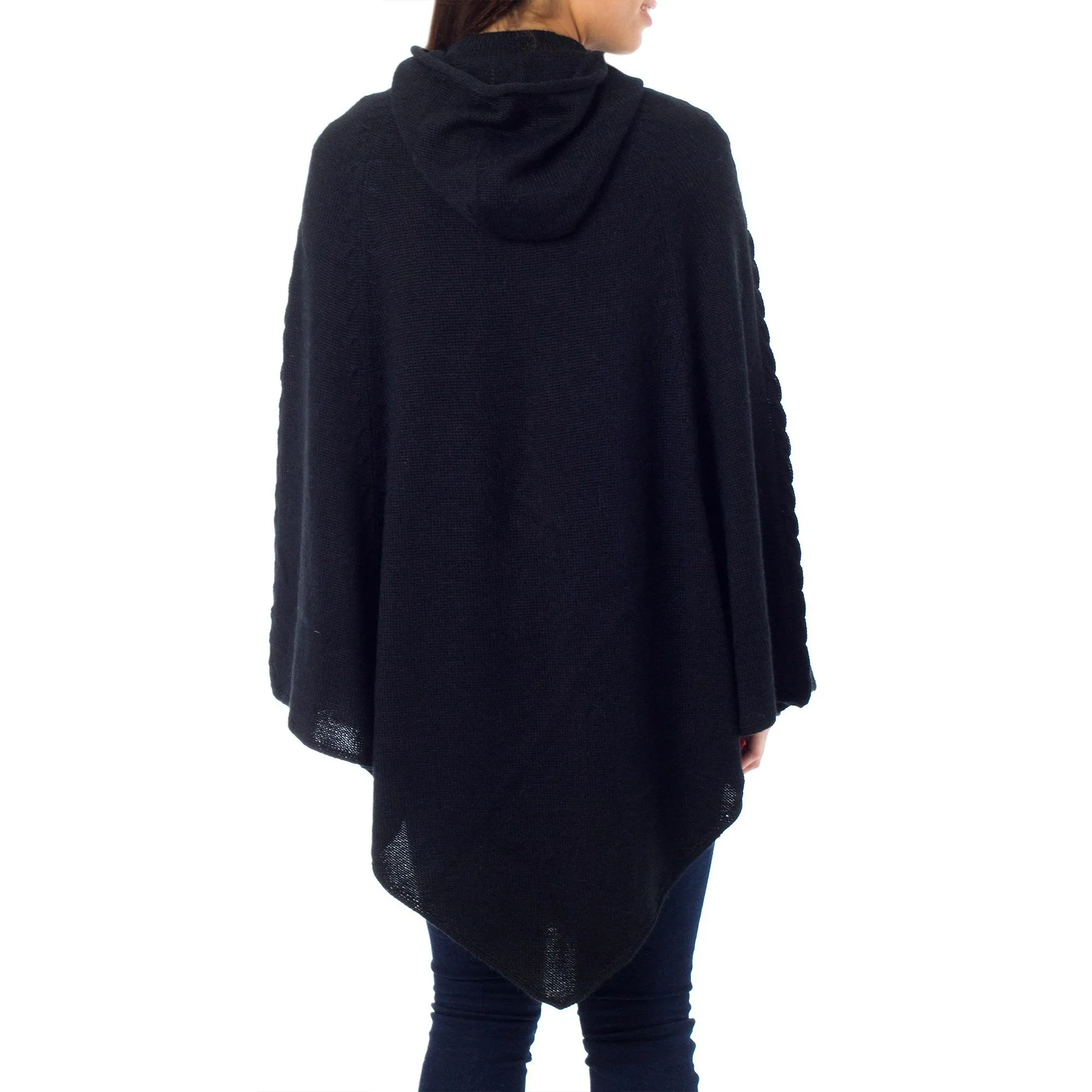 Black Peruvian Alpaca Hooded Poncho