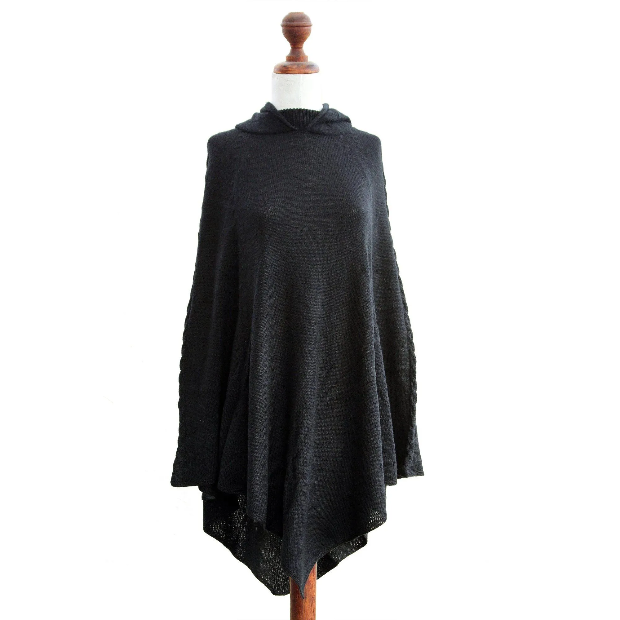 Black Peruvian Alpaca Hooded Poncho