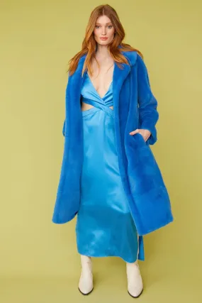 Blue Faux Fur Maxi Duchess Coat