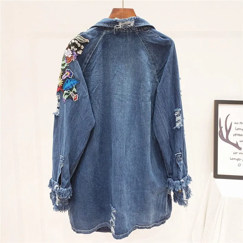 Bohemia Floral Embellished Denim Jacket