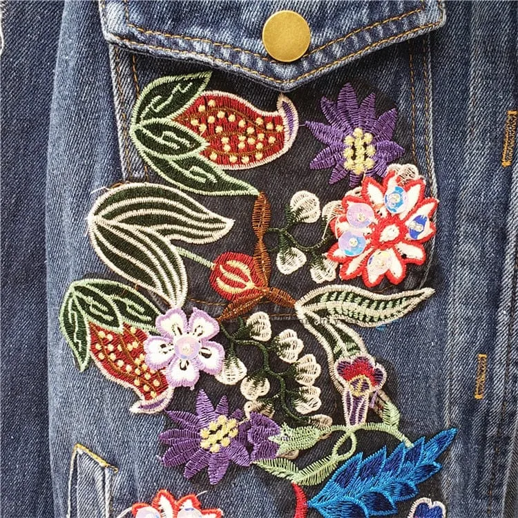 Bohemia Floral Embellished Denim Jacket