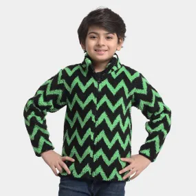 Boys Sherpa Jacket Zigzag-Black/Green