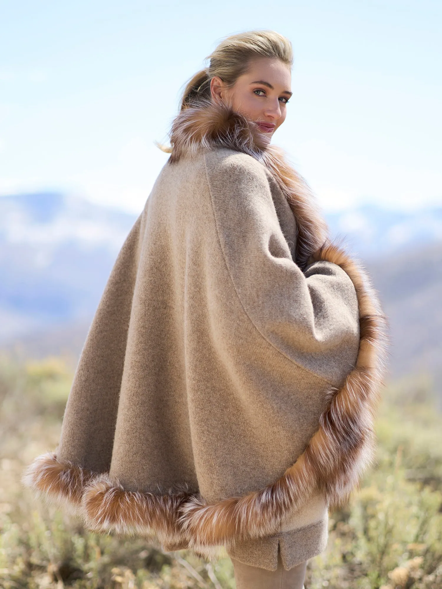 Brenna Fur Trim Soft Wool Cape