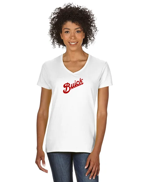 Buick 1913 Script Ladies Short sleeve V-neck Gildan T-shirt