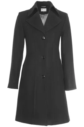 Busy Clothing Womens 3/4 Wool Blend Black Coat