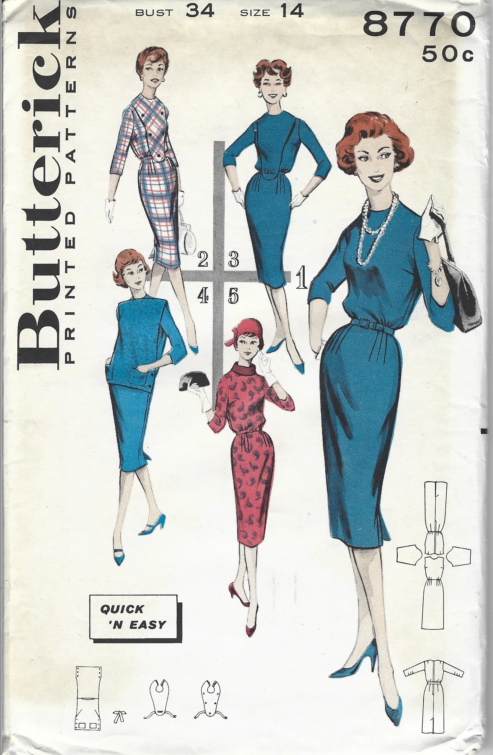 Butterick 8770 Sheath Dress Quick N Easy Vintage Sewing Pattern 1960s