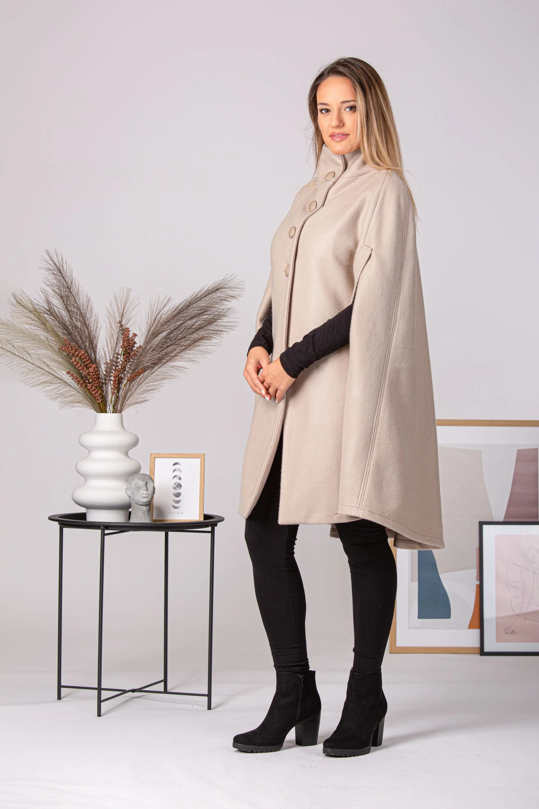 Buttoned Poncho Coat