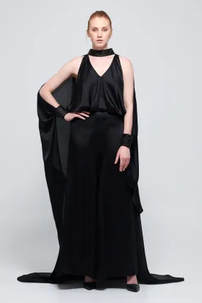 Cape-Effect Black Jumpsuit