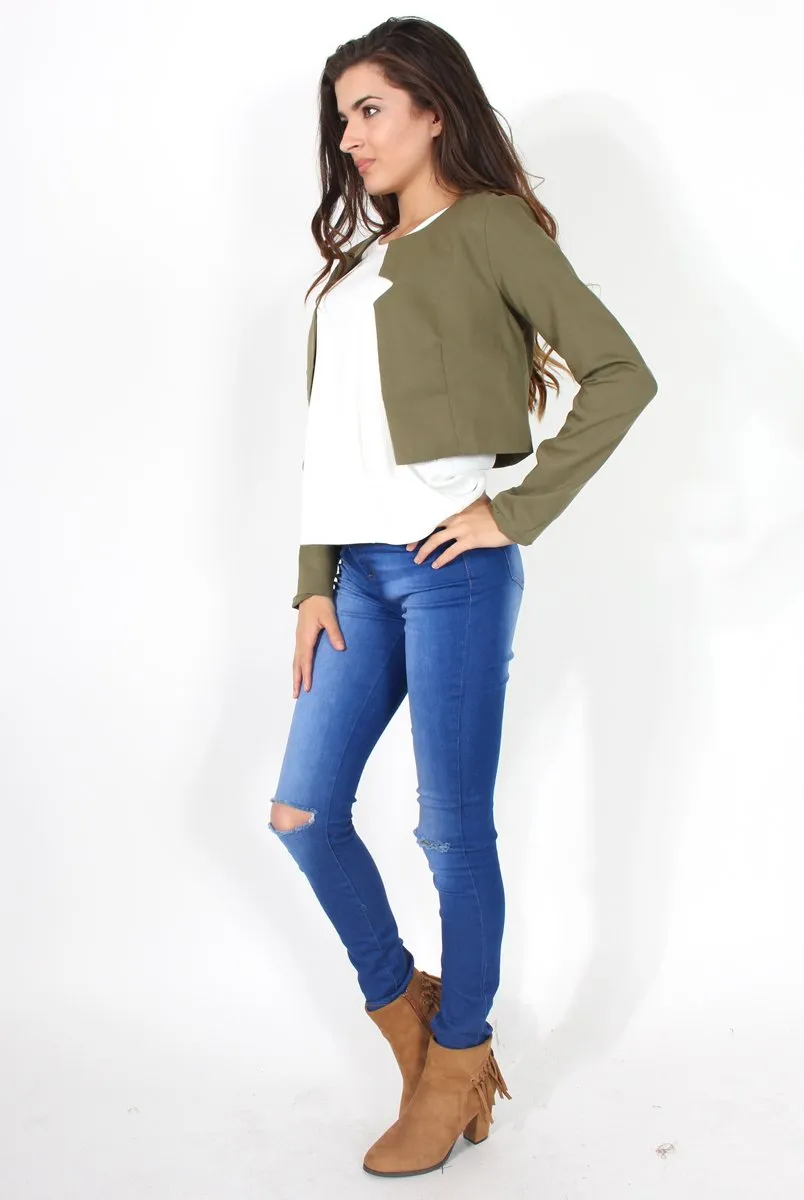 Cat Khaki Crop Jacket