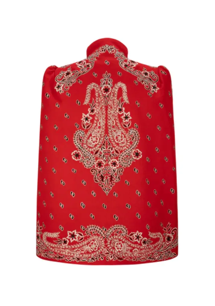 CHERRY PAISLEY-EMBROIDERED CAPE