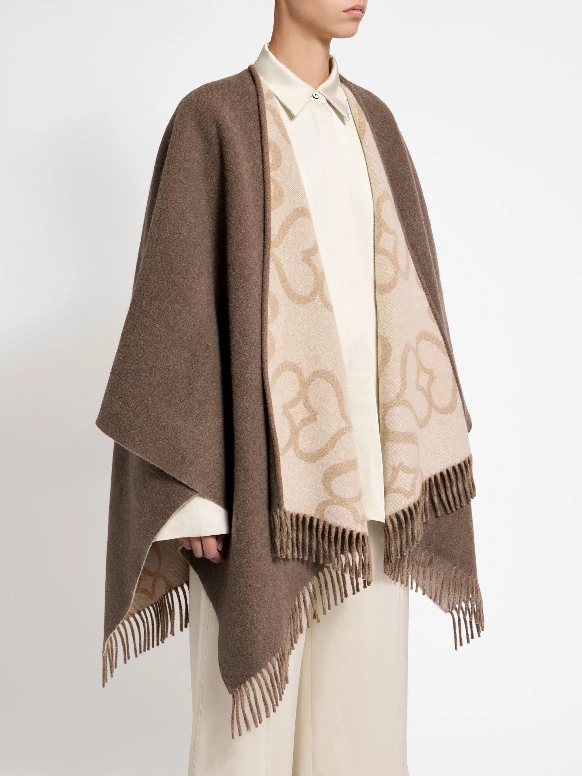 Coffee jacquard monogram reversible cape