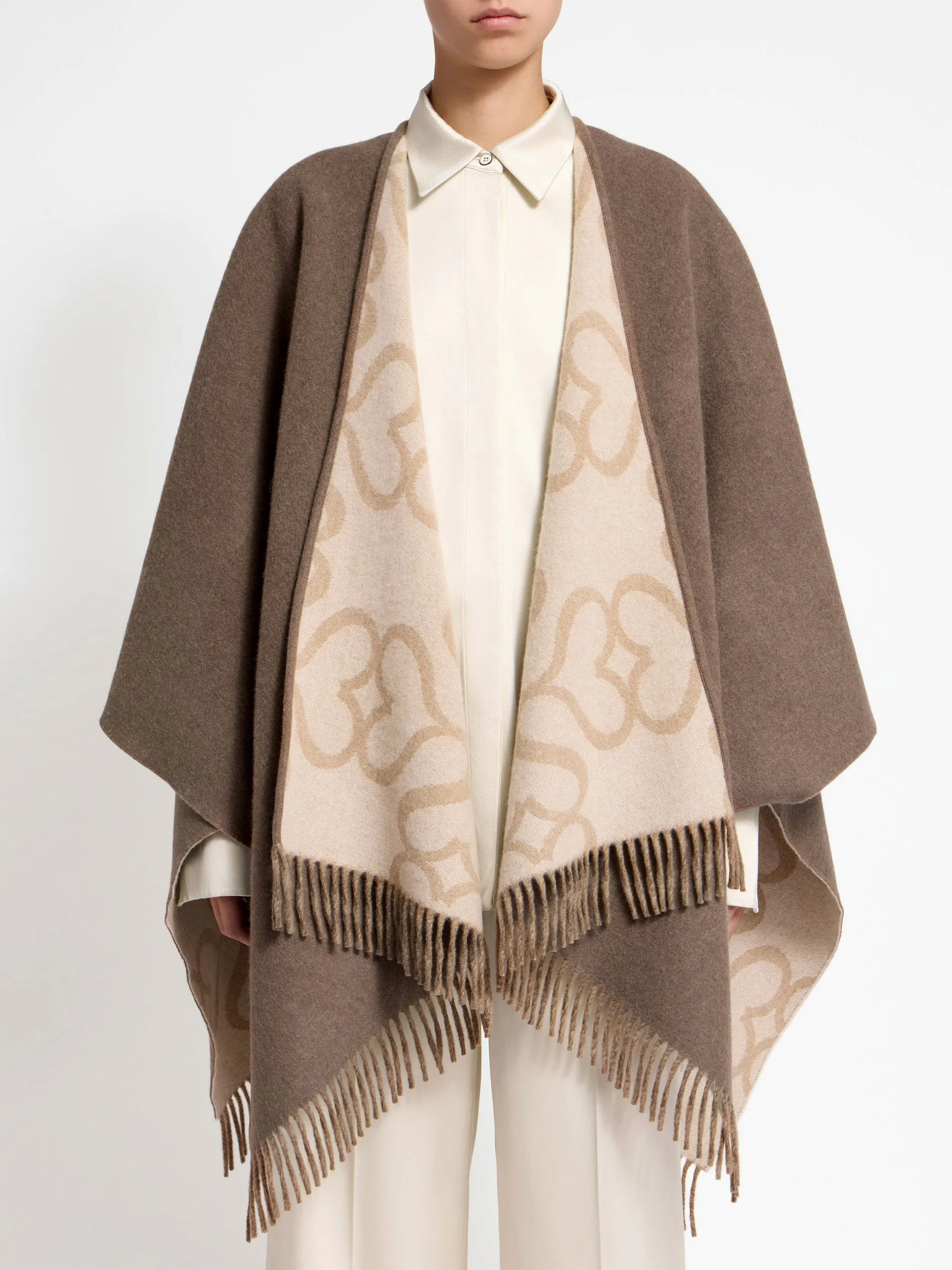 Coffee jacquard monogram reversible cape